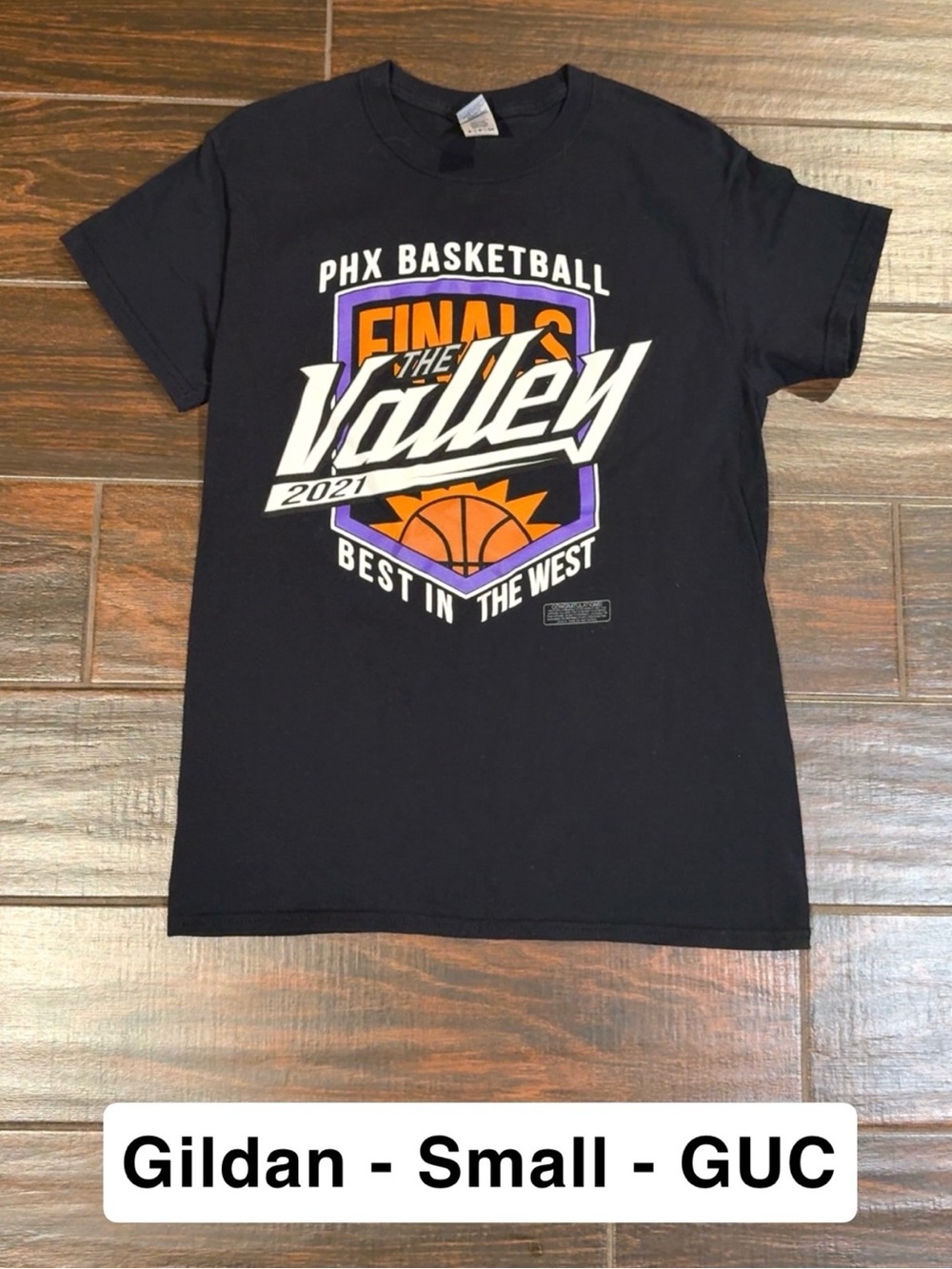 Phoenix Suns Finals 2021 Gildan Black Tee Shirt Orange Purple Graphic Size Small